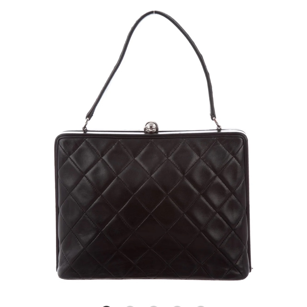 Black Leather Quilted Handle Bag CHANEL